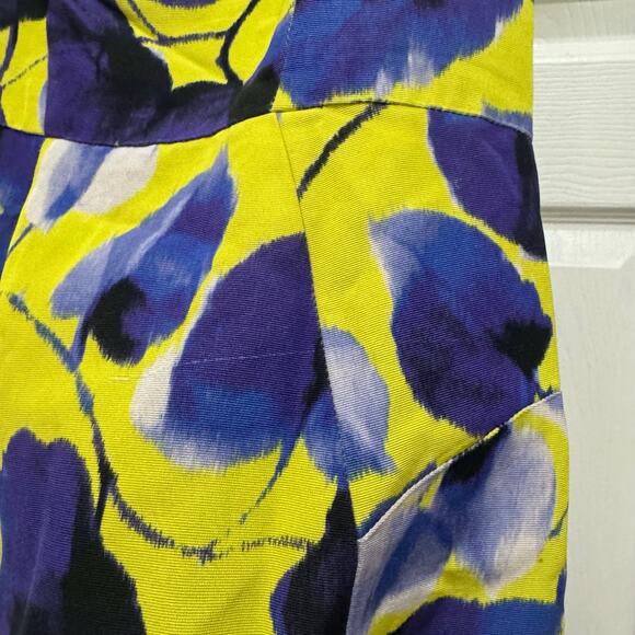 Milly Size 0 Ivy Print on Silk Cotton Faille Cut-Out Mini Dress in Lemon floral - Picture 13 of 13